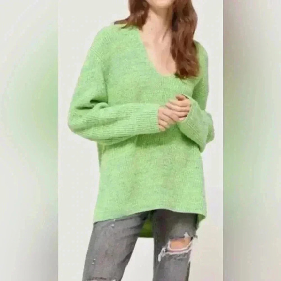 Urban outfitters oversized V-neck marled lime Knit Ribbed size Large Tunic - Picture 2 of 11